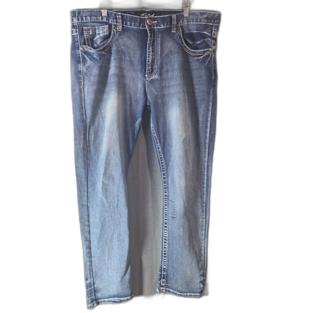 True Luck Mens Jeans 38x30 Blue Big Stitch Deco Pockets Denim Pants